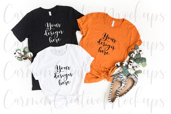 Bella Canvas Trio Shirt Mockup 3001 White Heather Black Etsy