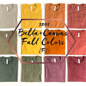 Bella + Canvas Fall Colors Color Chart Display 3001 [F] / Muestra de color de camisetas plegadas / Maqueta de promoción de productos / Descarga de fotografía