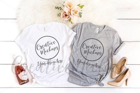 Bella Canvas White And Heather Athletic Grey Shirt Mockup Etsy