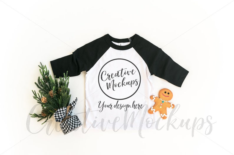 Download Bella and Canvas Black/White Raglan Shirt Mockup 3200 ...