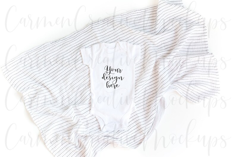 Set of 2 White Baby Bodysuit Mockup on Blanket Basic Bodysuit Mockup on White Background Pregnancy Announcement Photo Digital Download