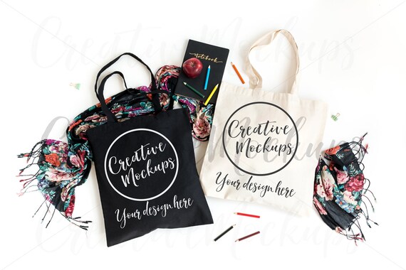 Natural Black Canvas Tote Mockup Shopping Tote Mockup Etsy