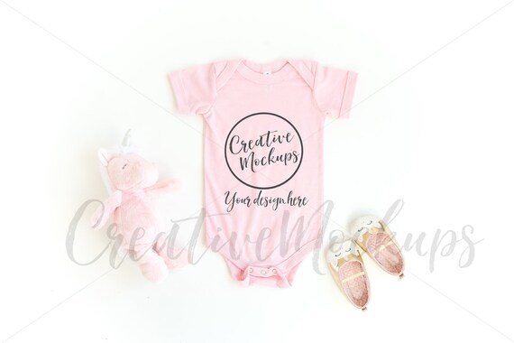 Bella Canvas Pink Bodysuit Mockup 100b Baby Girl Bodysuit Etsy