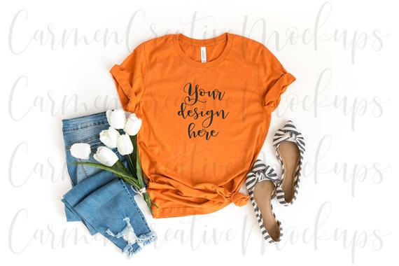 Bella Canvas Burnt Orange Shirt Mockup 3001 Summer Year Etsy