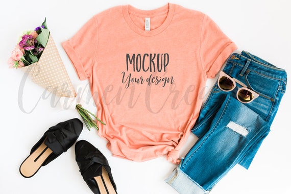 Bella Canvas Heather Prism Sunset 3001 Shirt Mockup Bella Etsy