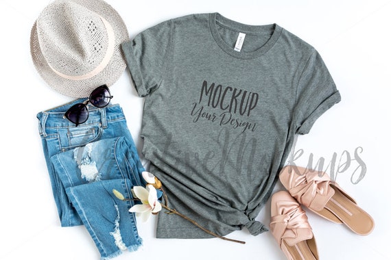 Download Flat Lay Gray T Shirt Mockup Stylish T Shirt Mockups Etsy
