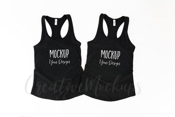 Tank Top Mockup flat lay tank Knotted Tank Black and White best friends shirts T Shirt MockUp Ladies Ideal Racerback Next Level 1533