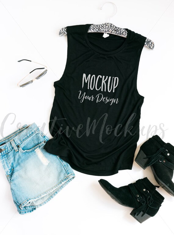 Bella Canvas Black Muscle Tank Mockup With Hanger Bella Etsy