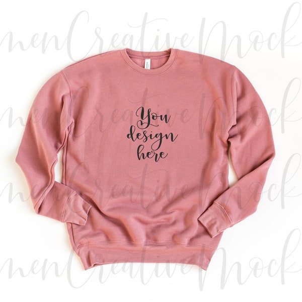 Bella + Canvas Basic Mauve Sweatshirt Mockup 3945  / Unisex Flat Lay Mockup / Fall-Winter Fleece Mockups / Digital Photography Download