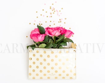 Flowers & Confetti Styled Stock Photography, Pink Flowers Styled Stock Photography, Flowers Stock Photo