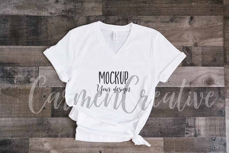 Download Bella Canvas White V-neck Shirt Mockup 3001 / Basic ...
