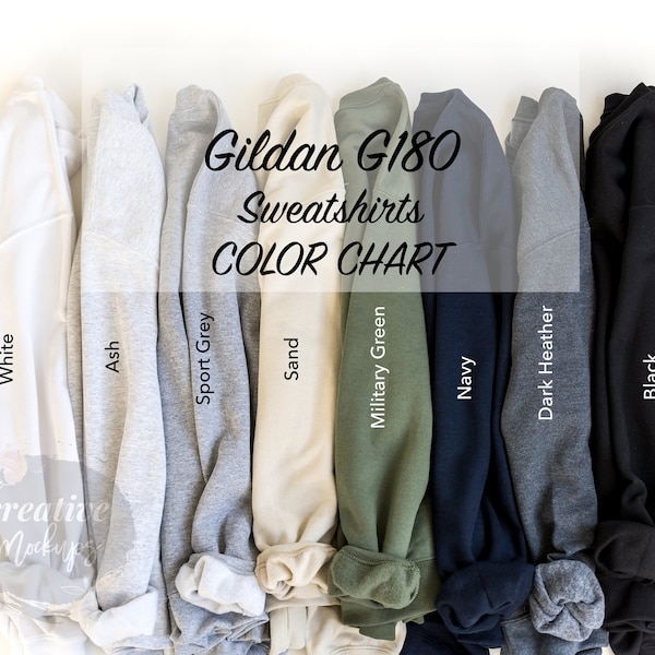 Gildan G180 Crew Sweatshirt Color Chart/ Unisex Fleece Crew Sweatshirt Color Swatch Display/ 2 digitale Fotos/ Blank + Bild mit Namen