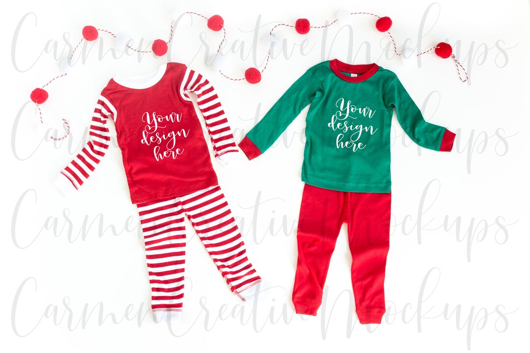 Christmas Siblings Rib Pajama Set Mockup 101Z 102Z / Kelly Green and ...
