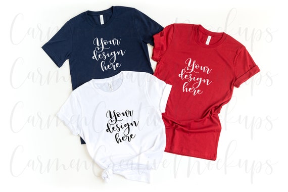 Download Bella Canvas Navy Blue Canvas Red And White Shirt Mockup Etsy