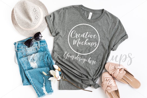 Download Bella and Canvas Deep Heather Grey T-Shirt Mockup 3001 / All | Etsy