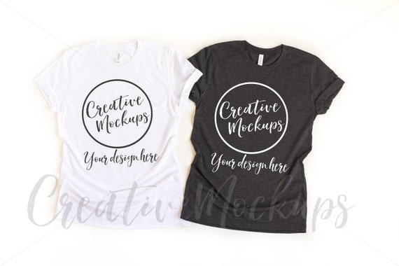 Bella Canvas White And Dark Grey Heather Shirt Mockup 3001 Etsy