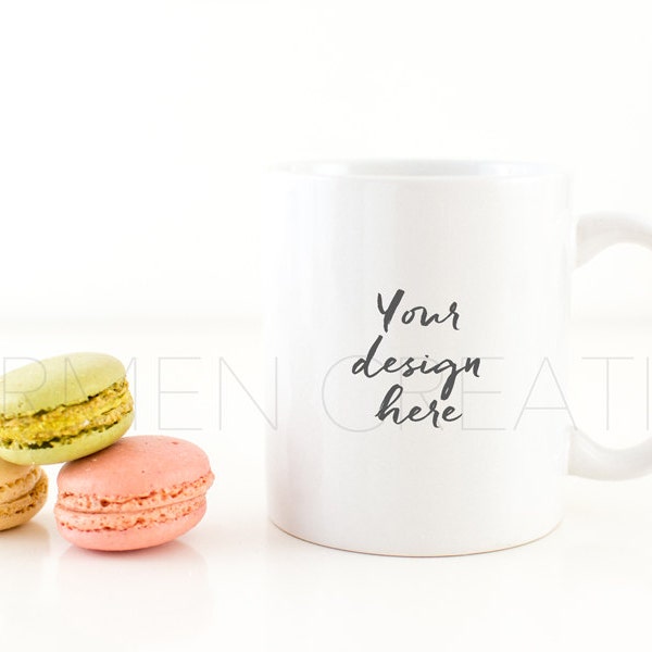 White Mug Mockup / Mug Mockup with Macarons / Stock Photography / Product Background