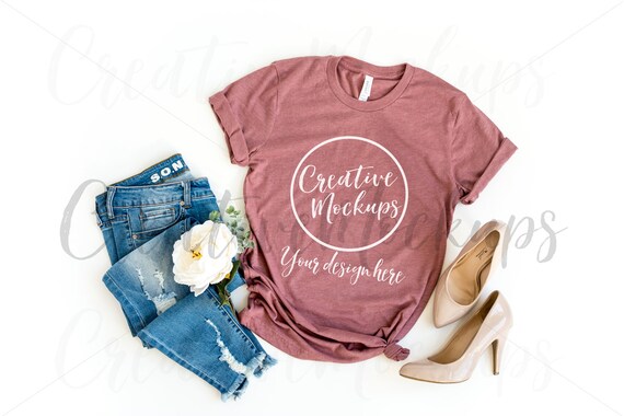 Bella Canvas Heather Mauve Unisex Shirt Mockup 3001 Etsy