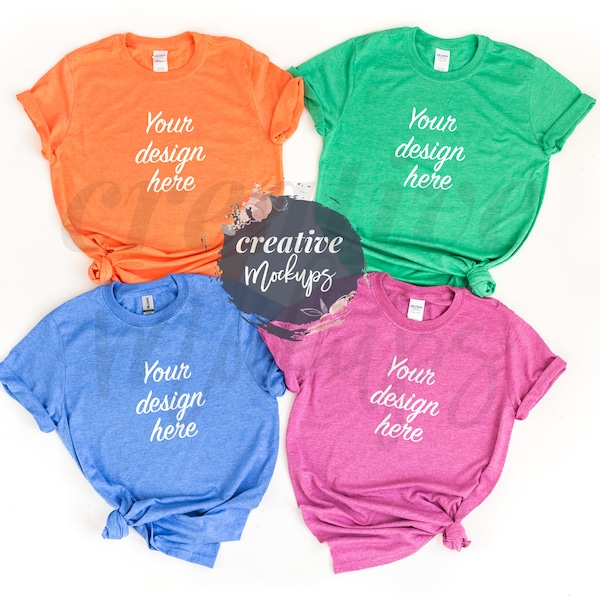 Gildan SoftStyle Basic Multiple Shirts Mockup G640 / Heather Year Round Colors in a Knotted Feminine Style / 1 Digital Photo Download