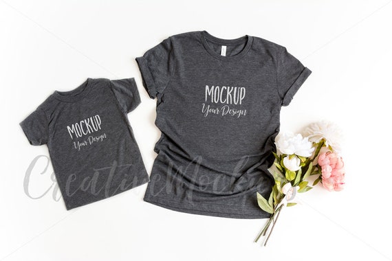Bella And Canvas Mommy And Me Heather Dark Grey Shirts Mockup Etsy