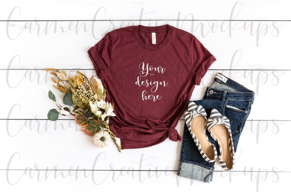 Bella Canvas Heather Cardinal Fall Shirt Mockup 3001 Etsy