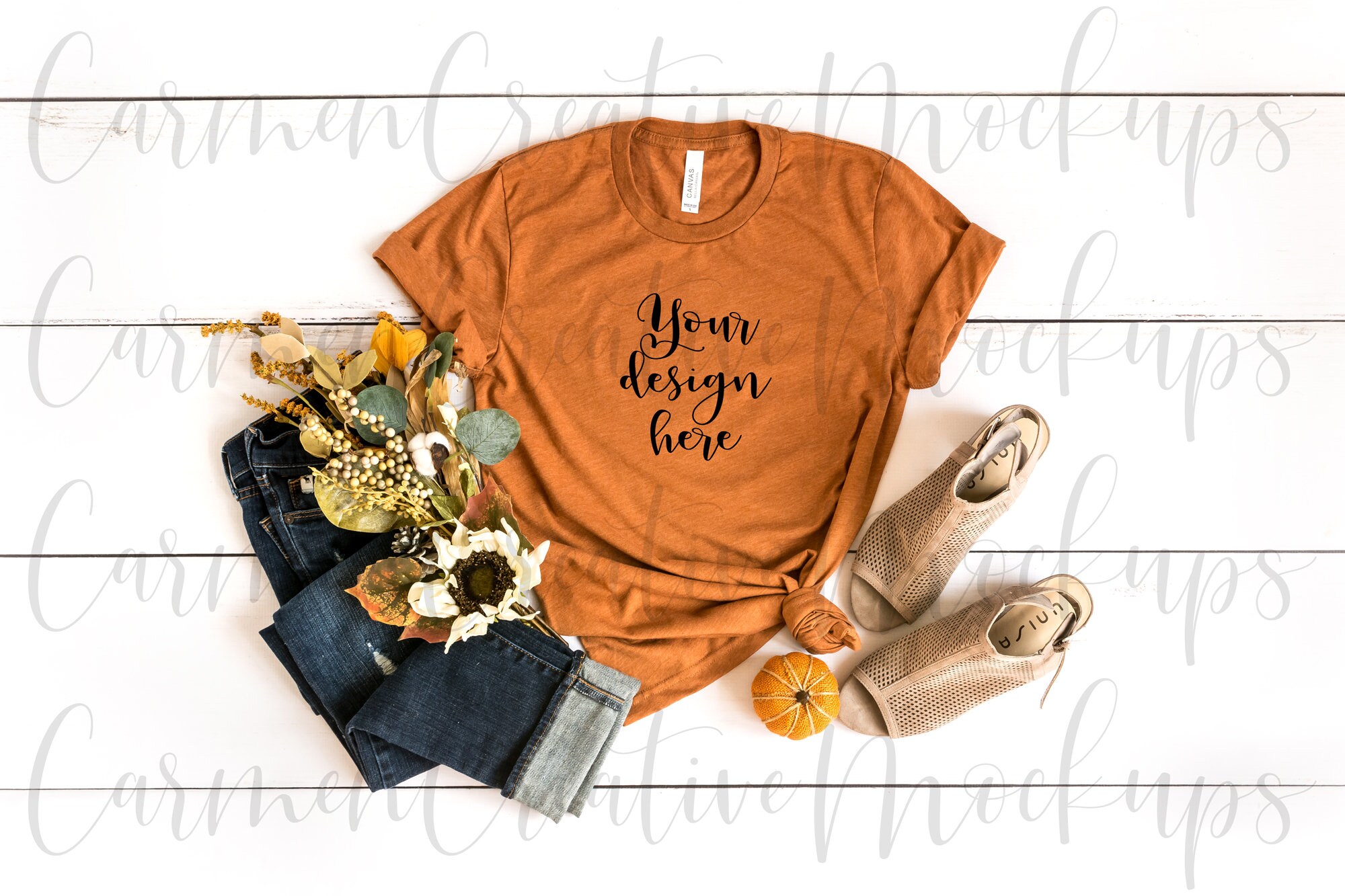 Bella Canvas Heather Autumn Fall Shirt Mockup 3001 Etsy