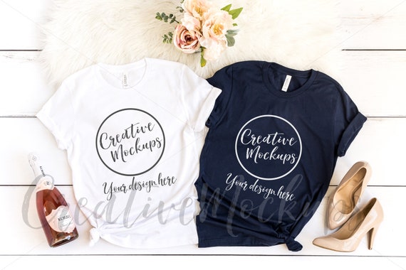 Bella Canvas White And Navy Shirt Mockup 3001 Bachelorette Etsy