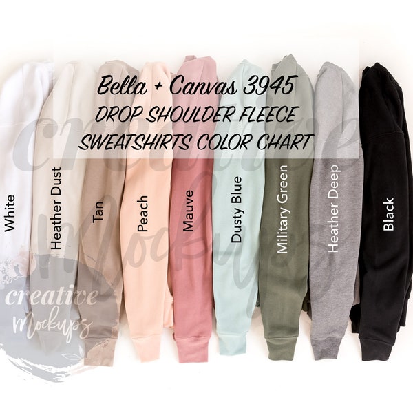 Bella + Canvas Drop Shoulder Fleece Sweatshirt Color Chart 3945 / Unisex Color Swatch Display - 9 Popular Colors / 2 Digital JPG Files