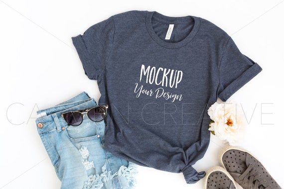 Bella And Canvas Heather Navy Unisex Shirt Mockup 3001 Bella Etsy