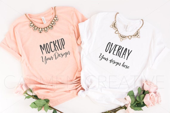 Bella And Canvas White And Heather Peach Shirt Mockup Bonus Etsy