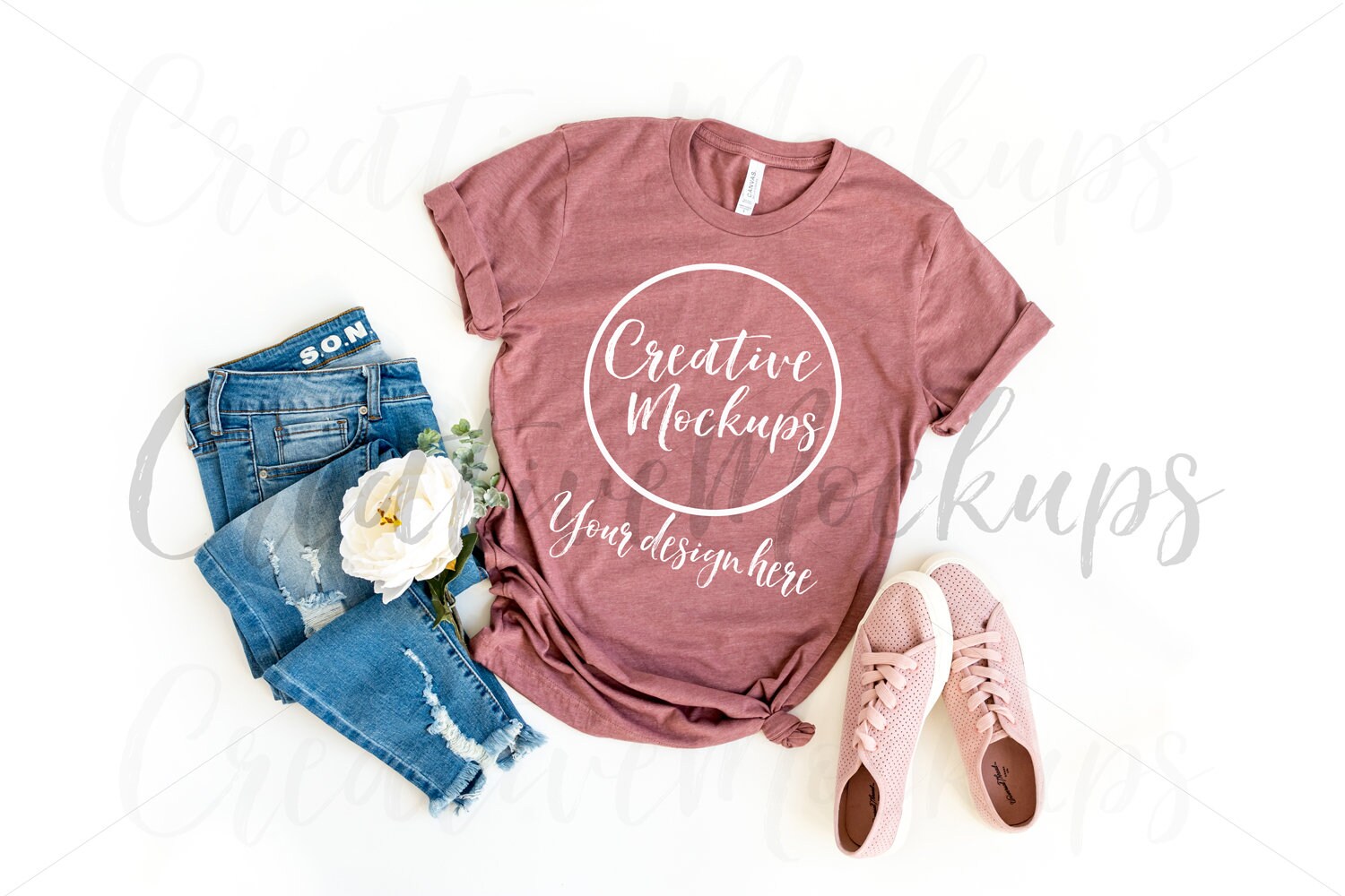 Bella Canvas Heather Mauve Unisex Shirt Mockup 3001 Etsy