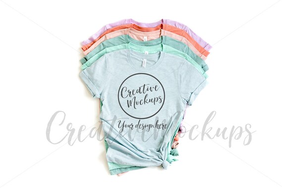 Bella Canvas Heather Prism Stacked Colors Shirt Mockup 3001 Etsy