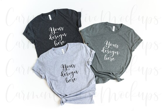 Basic Athletic Heather, Heather Dark Grey & Deep Heather Mockup 3001 /  Shirts Mockup With Side Knot on White Background / Photo Download - Etsy
