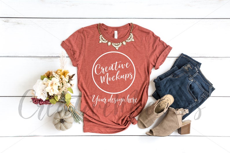 Bella and Canvas Clay Triblend Fall Shirt Mockup 3413 Fall Shirt Mockup with Necklace Heather Clay Shirt Mockup 3 Mockups included!