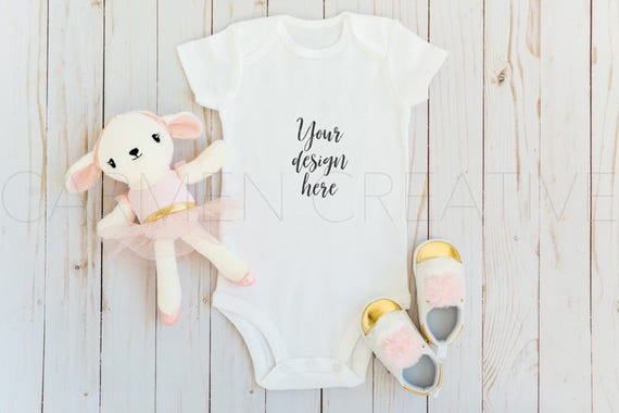 Baby Girl Bodysuit Flat Lay Mockup Baby Girl Mockup On Wood Etsy