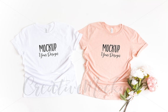 Bella And Canvas White And Heather Peach Shirt Mockup Basic Etsy