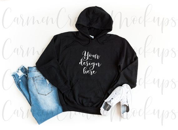 Gildan Black Hoodie Mockup G185 Basic Feminine Style Hoodie Etsy