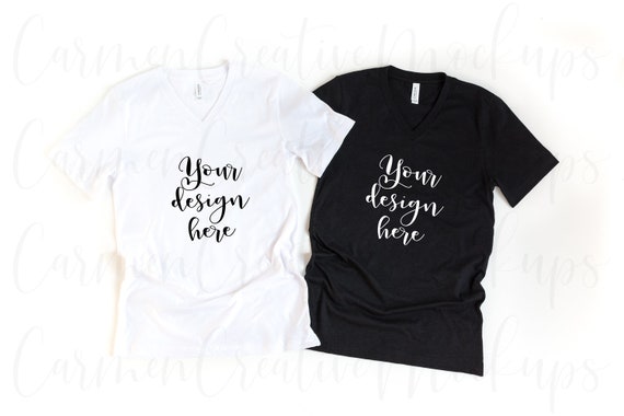Bella Canvas Unisex Black And White V Neck Shirts Mockup Etsy