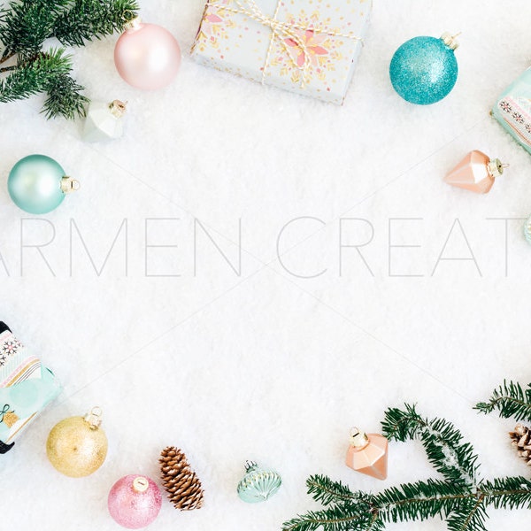 Christmas Styled Stock Photography / Pastel Ornaments Stock Photo / Product Background / Digital Photo