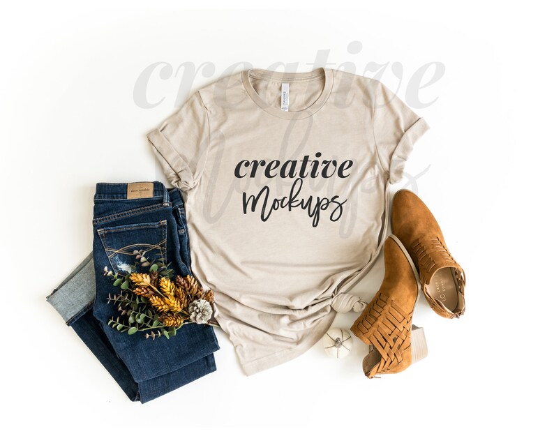 Download Bella Canvas Heather Tan Shirt Mockup 3001 / Fall Feminine ...