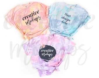 Dyenomite Dream Tie-Dyed T-Shirt 650DR Mockup / Pink-Yellow Sunset, Turquoise, Cotton Candy / Basic Flat Lay  / 1 Digital Jpeg File Image