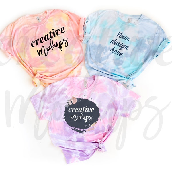 Dyenomite Dream Tie-Dyed T-Shirt 650DR Mockup / Pink-Yellow Sunset, Turquoise, Cotton Candy / Basic Flat Lay  / 1 Digital Jpeg File Image