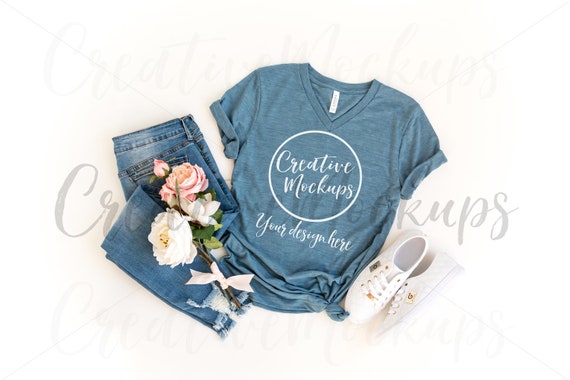 Bella Canvas Denim Slub V Neck Shirt Mockup 3005 Etsy