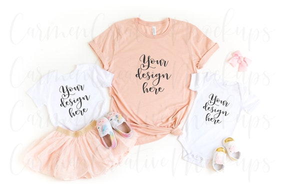 Bella Canvas Mommy And Me Heather Peach And White Toddler Etsy