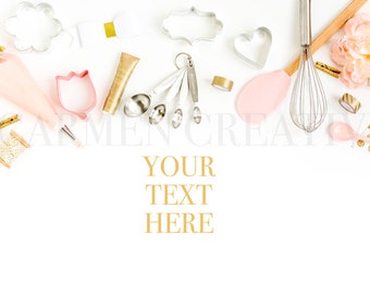 Pink and Peach Bakery Stock Photography / Baker Stock Photography / Cookie Cutters Banner / Digital Download