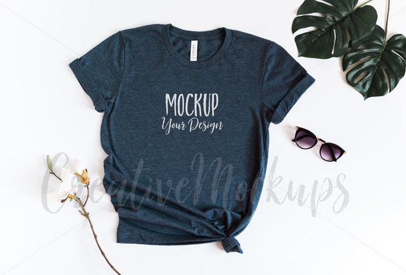 Heather Navy T Shirt Mockup Bella Canvas Heather Tee Etsy