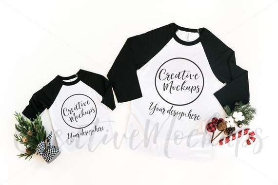Bella And Canvas Black White Raglan Mommy And Me Shirt Mockup Etsy