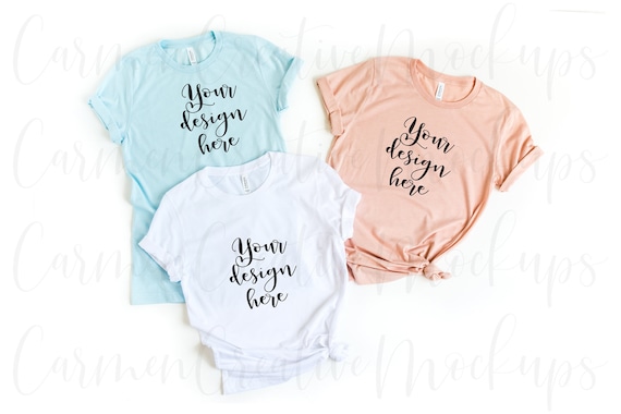 Bella Canvas White Heather Ice Blue Peach Adult Shirts Etsy