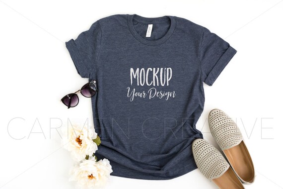 Bella And Canvas Heather Navy Unisex Shirt Mockup 3001 Bella Etsy