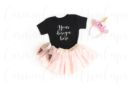 Bella Canvas Black Toddler Shirt Mockup 3001t Unicorn Etsy